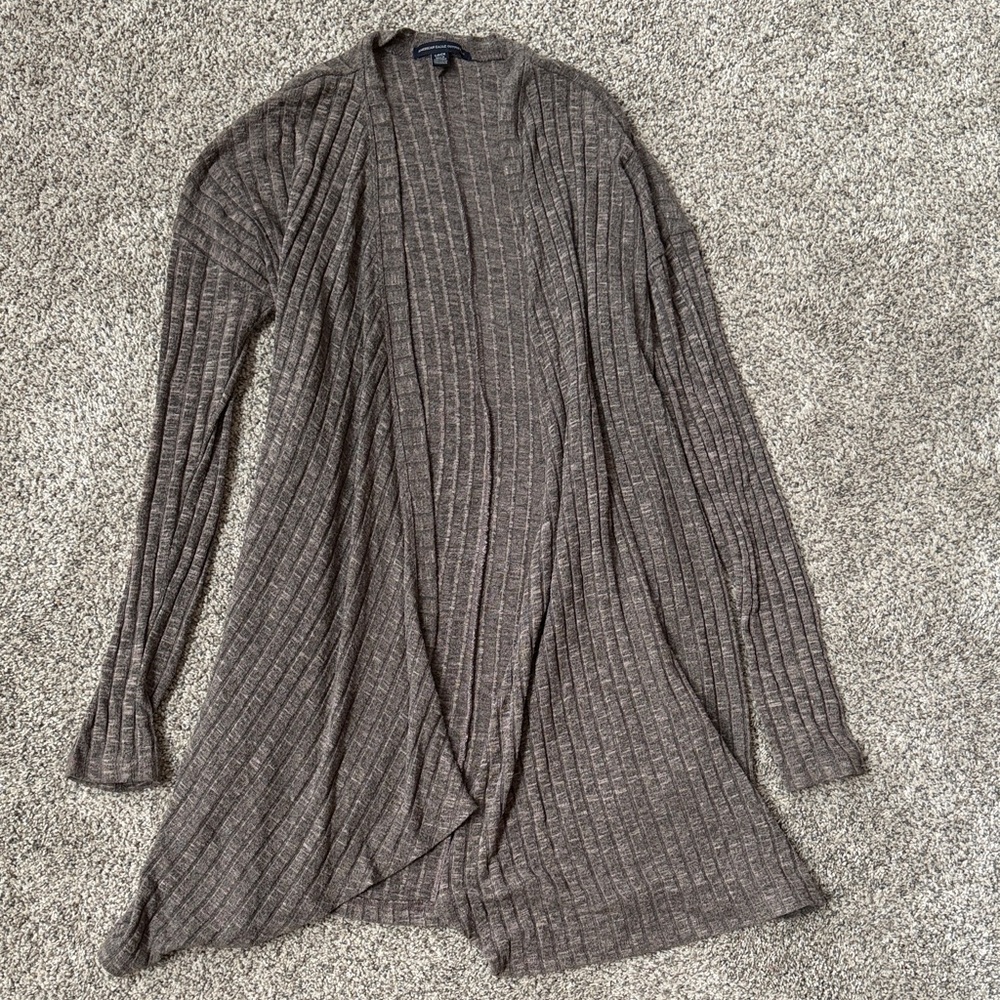 American Eagle Outfitters Taupe Ribbed Cardigan